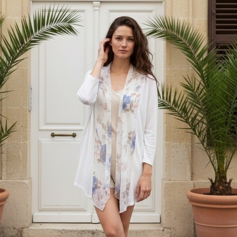 Elena Baldi 2X White Sheer‎ Ethereal Open Cardigan Italy Fairycore Silk Blend